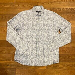 WestZeroOne Long Sleeve Mens Dress Shirt Floral Flower Pointillism M